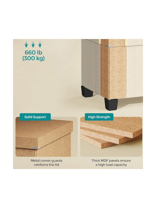 Bench Stool With Storage Space Upholstered With Beige Fabric 110x38x40cm