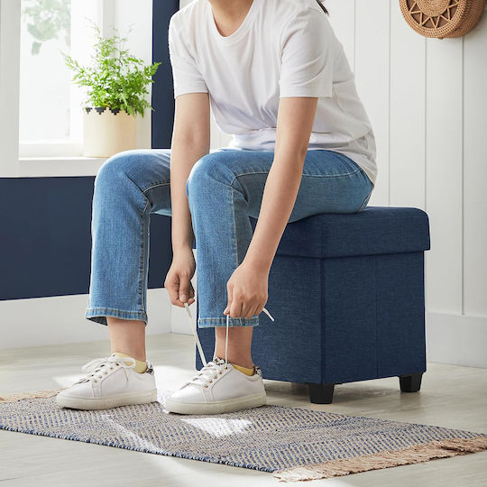 Stool For Living Room With Storage Space Upholstered with Fabric Blue 38x38x40cm