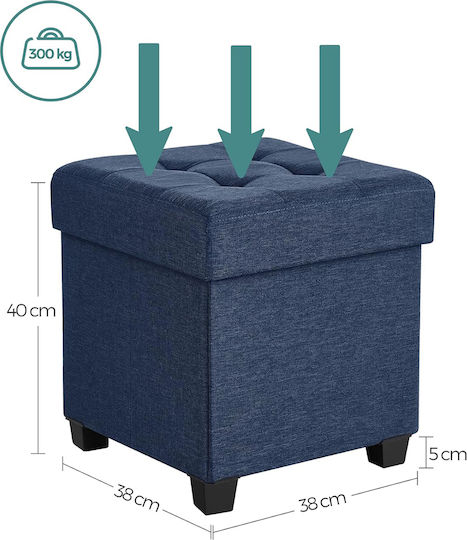Stool For Living Room With Storage Space Upholstered with Fabric Blue 38x38x40cm