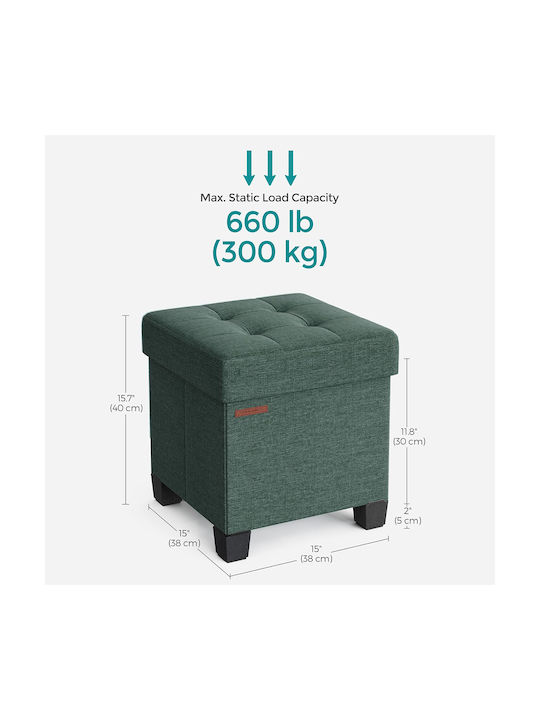 Stool For Living Room With Storage Space Upholstered with Fabric Green 38x38x40cm