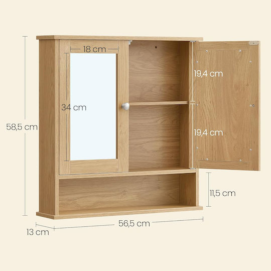 Vasagle Oglindă de Baie din MDF cu Raft & Dulap 56.5x13cm
