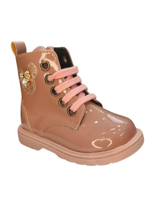 Kids Boots from Patent Leather with Zipper Pink