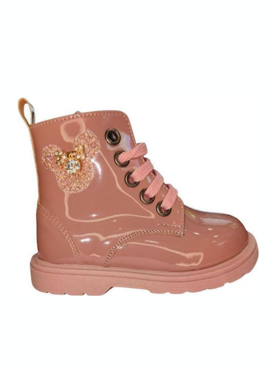 Kids Boots from Patent Leather with Zipper Pink