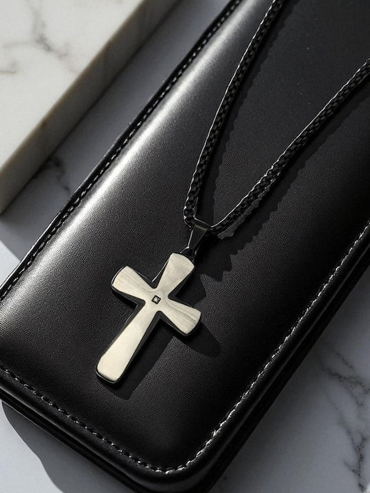 Black Men's Cross from Steel with Chain