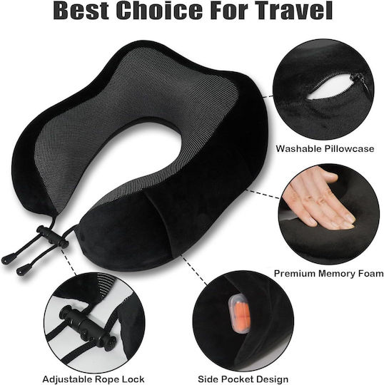 Neck Travel Pillow Memory Foam Black 4gym38