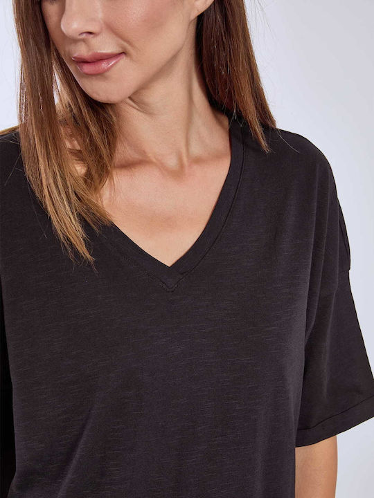 Women's Blouse Cotton with V Neckline Black