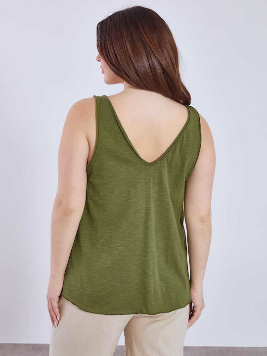 Women's Blouse Cotton with V Neckline Green
