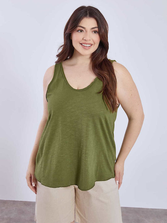 Women's Blouse Cotton with V Neckline Green