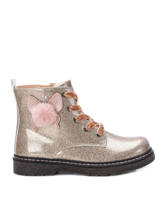 Leather Kids Boots with Zipper Gold