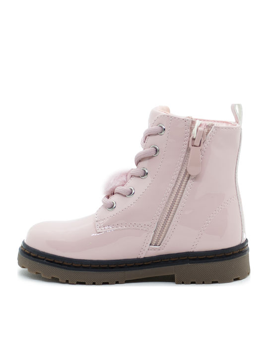 Kids Boots from Patent Leather with Laces Pink