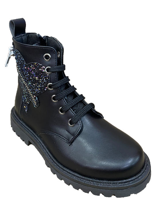Kids Boots from Patent Leather with Zipper Black