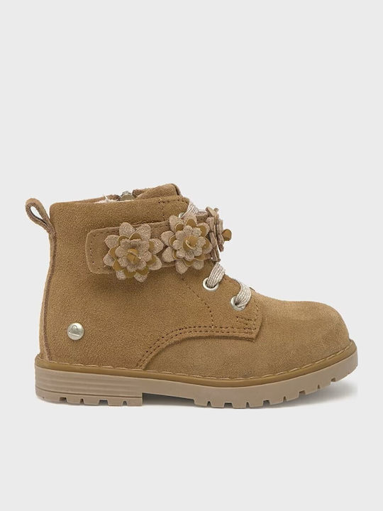 Biker Suede Kinderstiefeletten mit Schnürsenkeln Braun