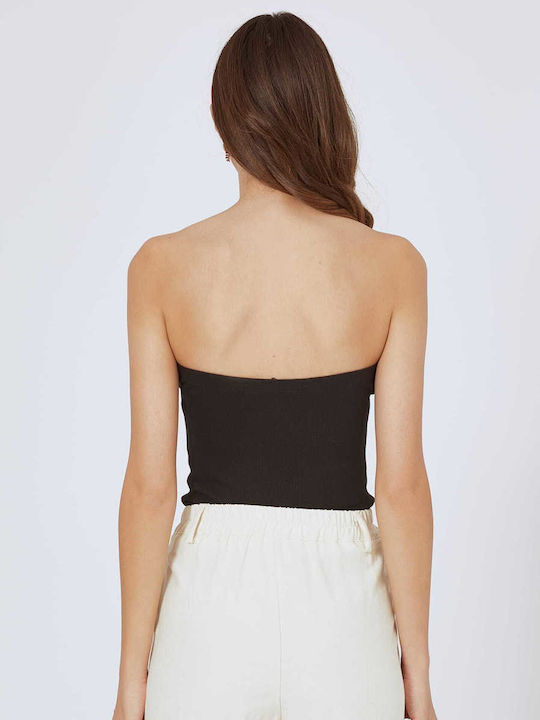 Women's Blouse Cotton Strapless Black