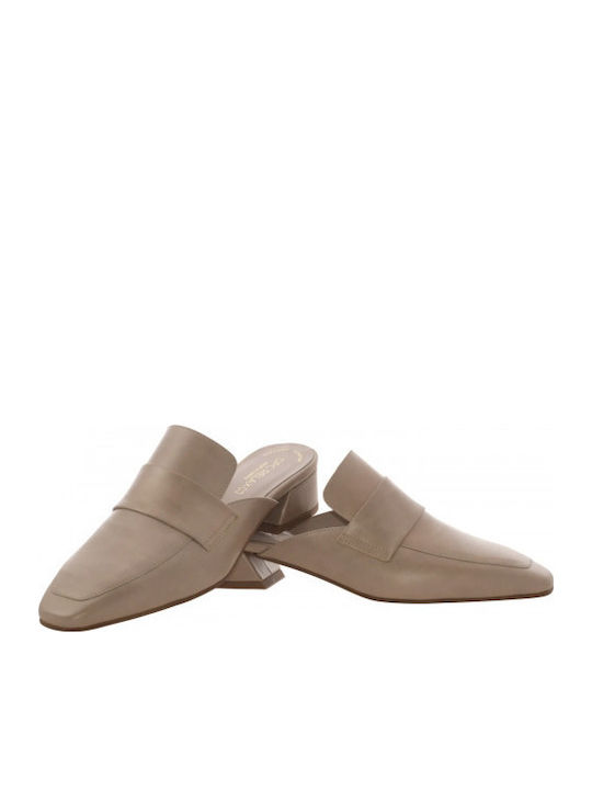 Leather Mules with Heel in Beige Color