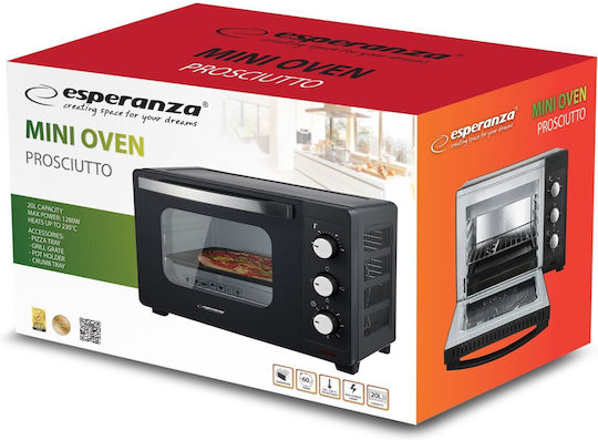 Esperanza Prosciutto Ηλεκτρικό Φουρνάκι 20lt Χωρίς Εστίες Μαύρο