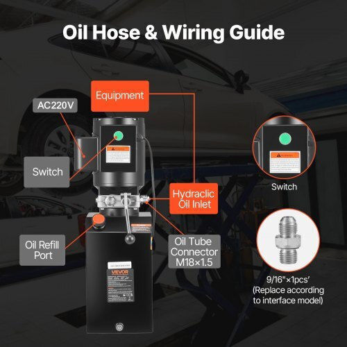 Hydraulic Pump Power Unit Vevor AC 220V Hydraulic Single Energy Unit 15 Liters Oil Flow 6.3 L Min Maximum Discharge Pressure 22 Mpa Tipping Truck Car Workshop Car Lifting Platforms Black
