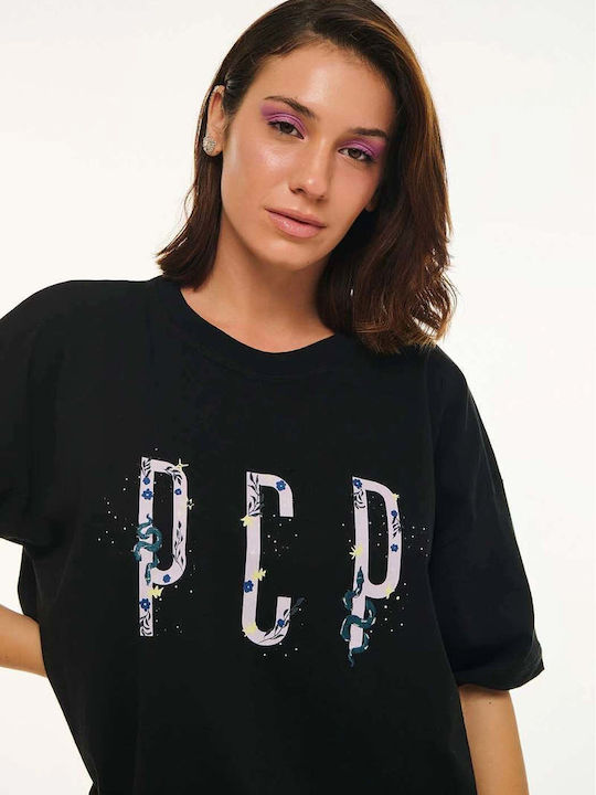 Serpentine Γυναικείο Oversized Crop T-shirt Ριγέ Black