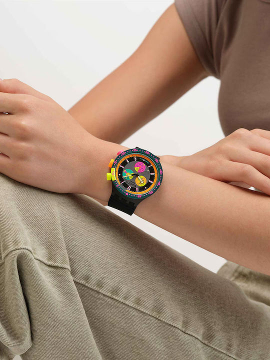Swatch Unisex Men's Watch Chronograph Battery with Black Rubber Strap