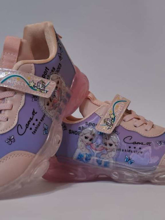 Kids Sneakers with Hoop & Loop Closure and Lights Purple