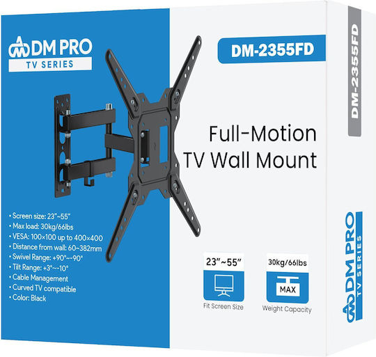 DM Pro DM-2355FD Βάση Τηλεόρασης Τοίχου με Βραχίονα έως 55" και 30kg Μαύρο