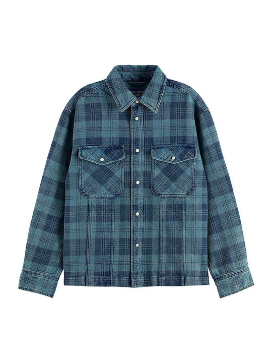 Women's Denim Checked Long Sleeve Shirt Blue