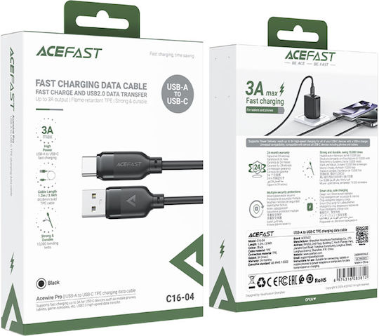 Acefast USB 2.0 Kabel USB-C männlich - USB-A 18W Schwarz 1.2m