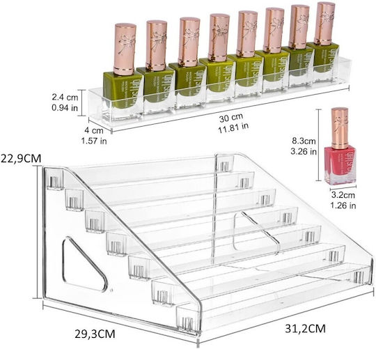 Tabletop Transparent Nail Polish Stand 7 Snap-On Shelves 22.9x29.3x31.2cm