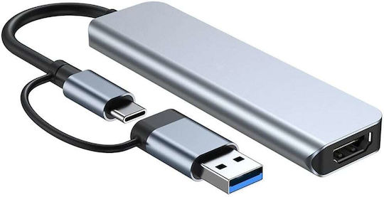 Techsuit Databridge USB Hub 5 Ports USB 3.0 with USB-A Connection Gray