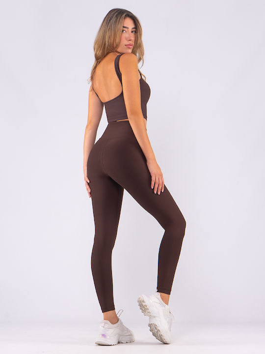 Training Damen Langes Formendefinition Hohe Taille Push-up Braun