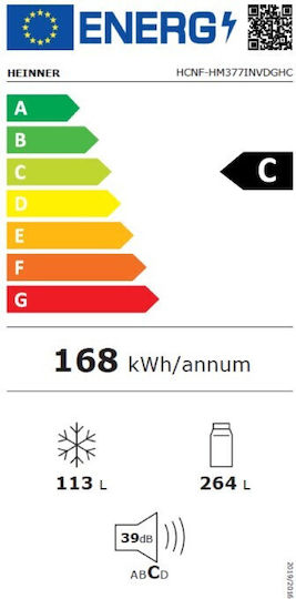 Heinner 377лт NoFrost В200.5xШ60xД67.5см. Сив HCNF-HM377INVDGHC