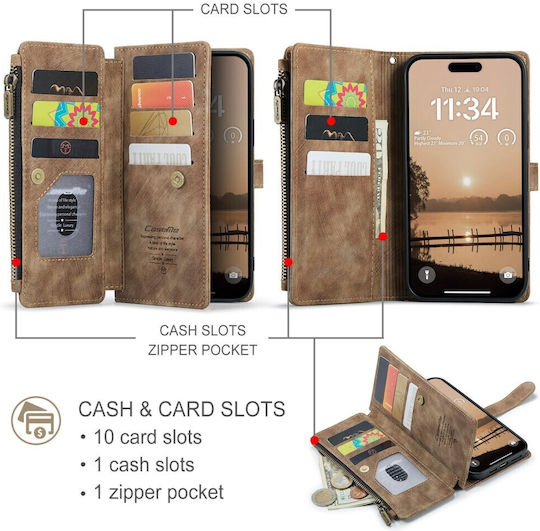 Caseme Multifunktionale Brieftasche Leder / Synthetisches Leder Braune für iPhone 17 Pro Max
