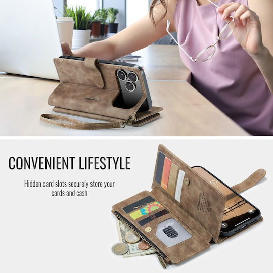 Caseme Multifunktionale Brieftasche Leder / Synthetisches Leder Braune für iPhone 17 Pro Max