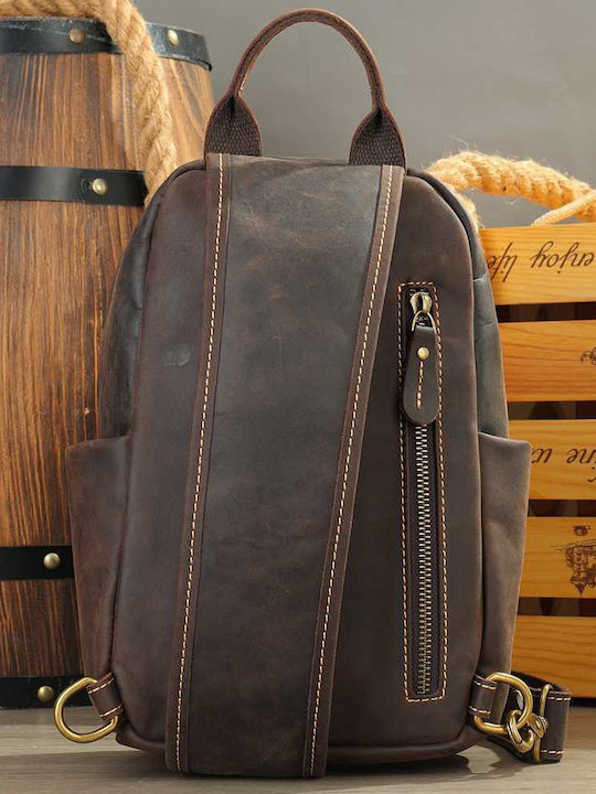 Leather Men's Sling Bag Brown
