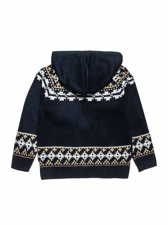 Kids Cardigan Knitted with Hood Navy Blue