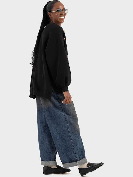 Women's Jean Trousers in Loose Fit Dark Aged Denim