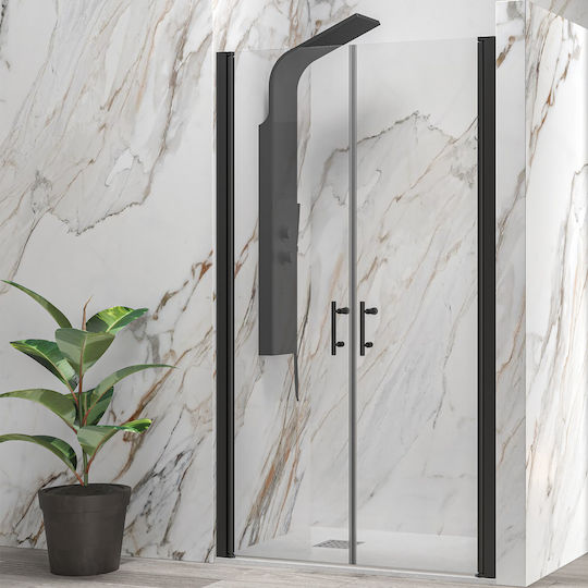 Karag S 28 Sallon Shower Screen for Shower with Hinged Door 95x200cm Clear Glass Nero