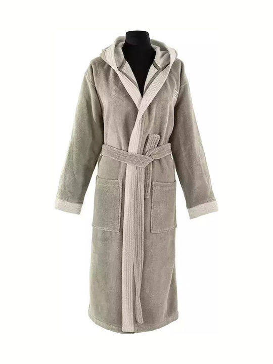 Guy Laroche Monogram Bathrobe with Hood Khaki