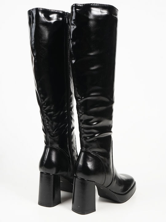 Damenstiefel aus Lackleder Schwarz
