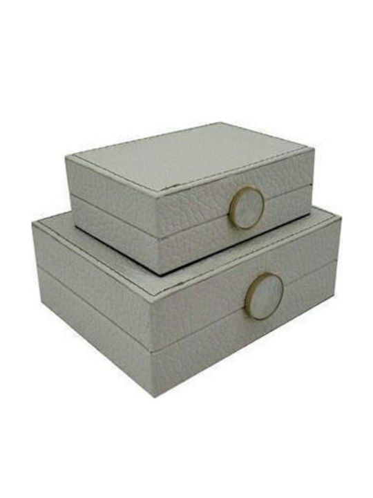Set of 2 Wooden Decorative Boxes White Leatherette 20x16x8 & 16x11x6cm Estheti 819-00326