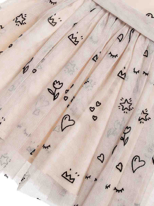 Mädchenkleid Langärmelig Tüll Set aus 2 mit Zubehör Beiges