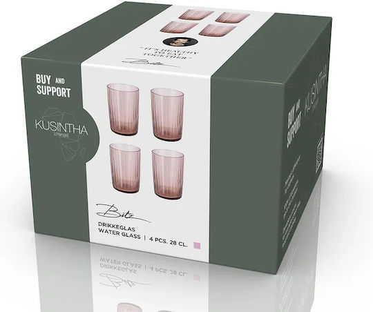 Bitz Set of Glasses Water made of Glass in Pink Color 280ml 4pcs