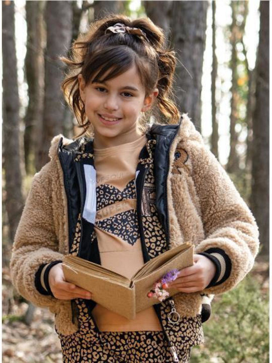 Kids Casual Short Coat with Hood Dark Beige