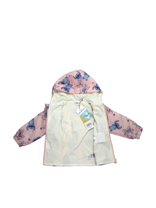 Lilo & Stitch Waterproof Kids Casual Short Windproof Jacket with Lining Hood Light Pink