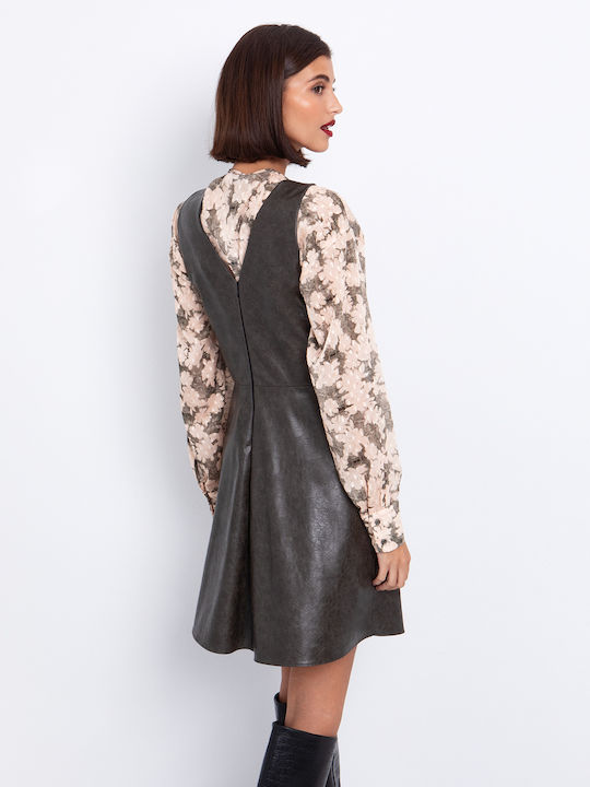 Mini Evening Dress Leather Khaki
