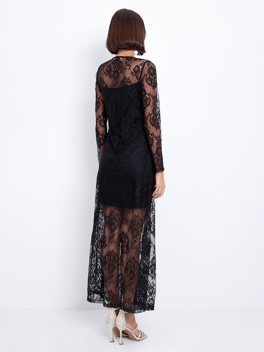 Maxi Evening Dress with Lace Black