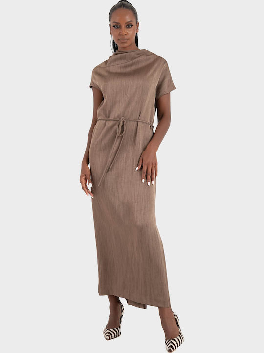 Summer Midi Dress for Wedding and Christening Black Taupe