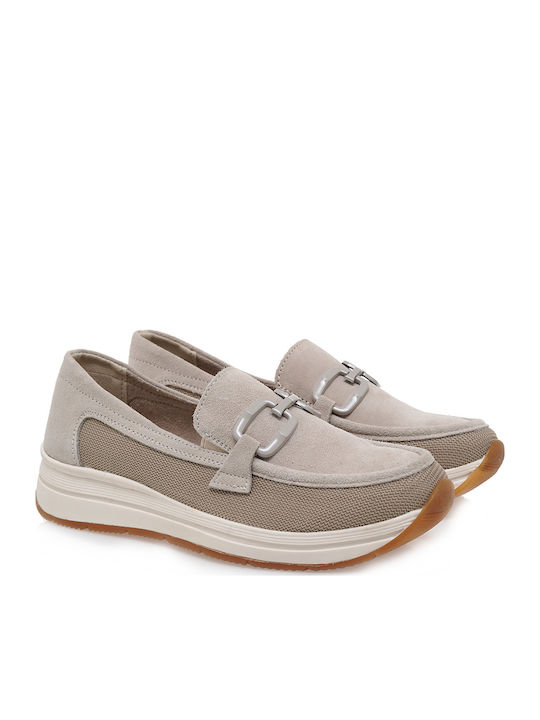 Leder Damen Loafers in Beige Farbe