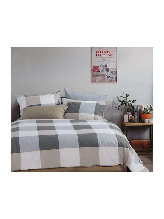 Nef-Nef Homeware Bettbezug-Set Baumwolle Einzelbett mit Kissenbezug 170x240 Casual Check Grey