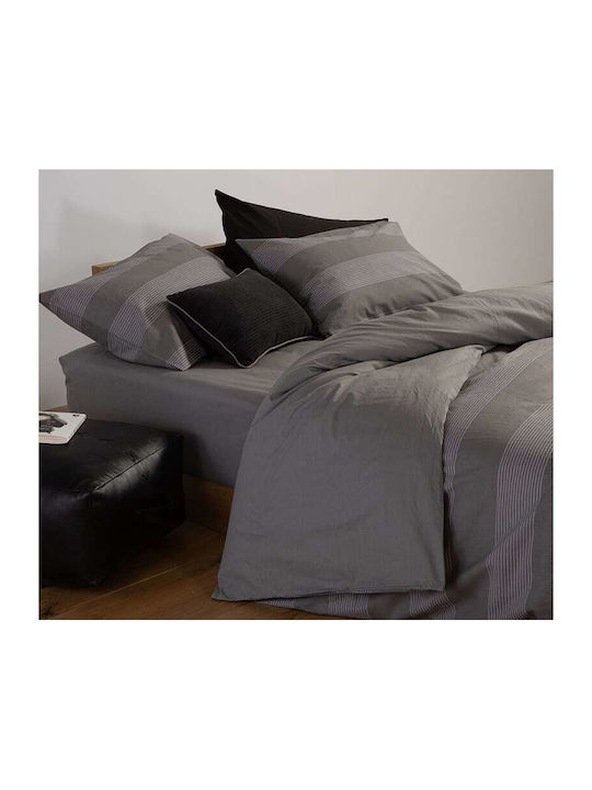 Nef-Nef Homeware Duvet Cover Set Cotton Single with Pillowcase 170x240 Casual Stripe Ecru