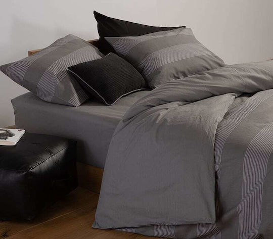 Nef-Nef Homeware Duvet Cover Set Cotton Single with Pillowcase 170x240 Casual Stripe Ecru